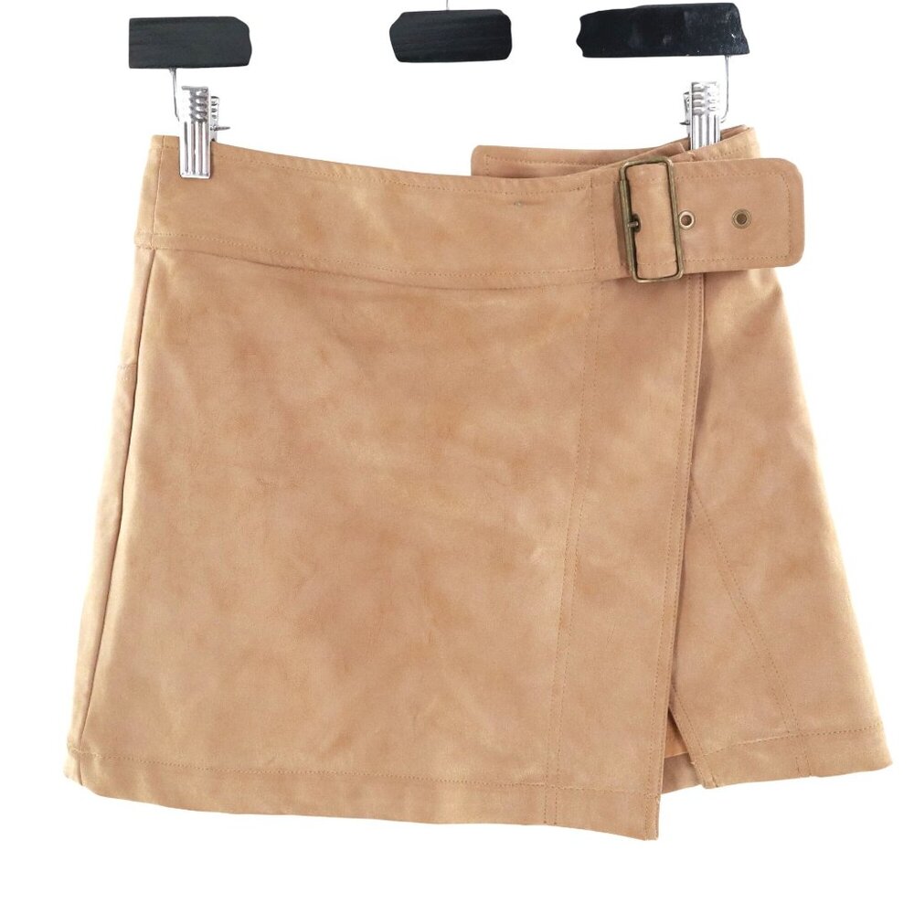 Free People Faux Leather Wrap Skirt Womens 0 Tan Boho Mod Gogo Hippie Retro 60's